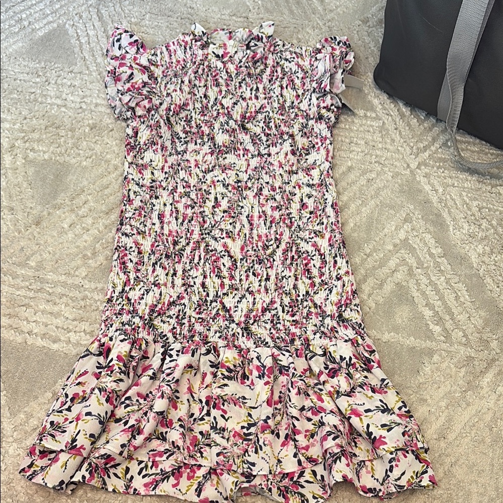 French connection Floral Smocked Dress with Ruffle Hem